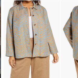 Lafayette 148 | Blue Tan Zebra Print Linen Button Front Jacket Top Size Small